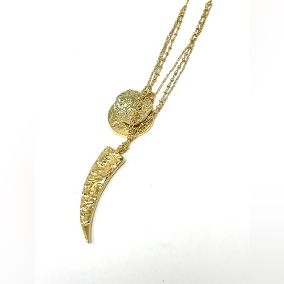 New Anthropologie Layered Gold Bohemian Pendant Necklace - Picture 3 of 6